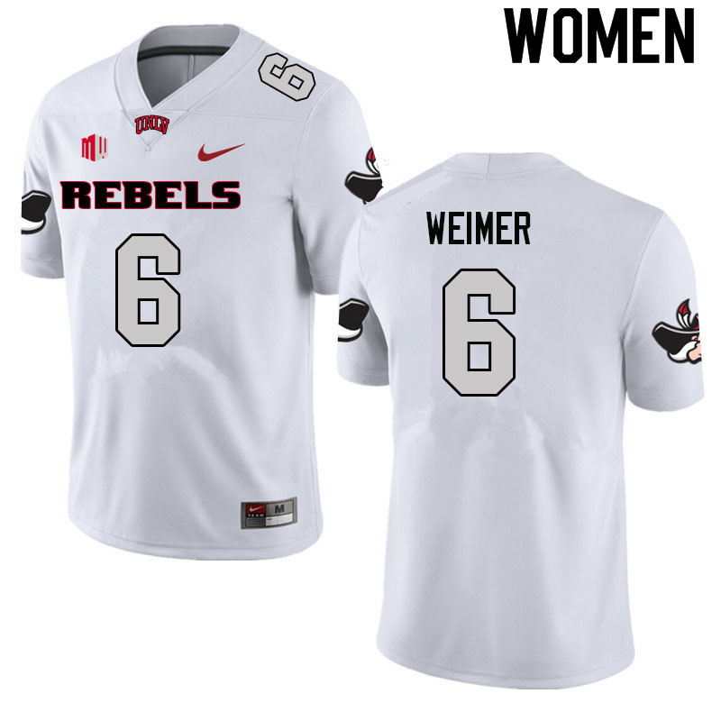 Women #6 Jeff Weimer UNLV Rebels College Football Jerseys Sale-White - Click Image to Close
